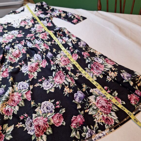 Lisa Petites Vintage 80s Black Floral Lace Bib Collared Neck Midi Dress Size 14 - Picture 7 of 11